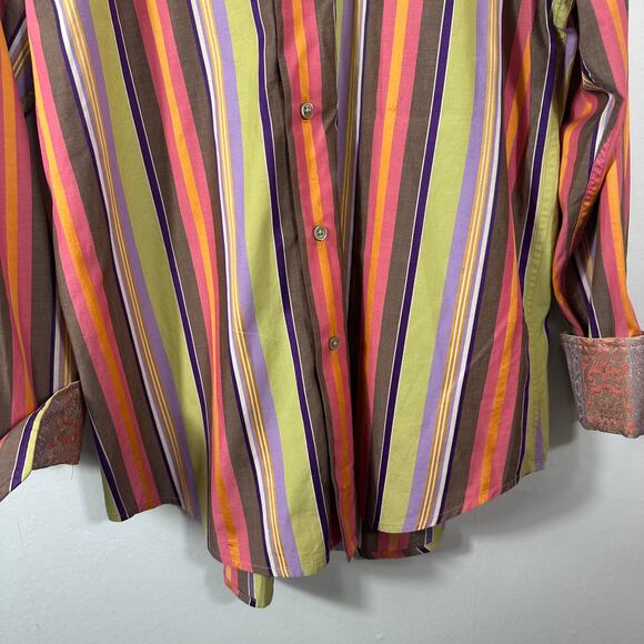 Robert Graham Mens L Bold Multicolor Stripe Button Front Shirt Flip Cuff Cotton - Picture 11 of 14